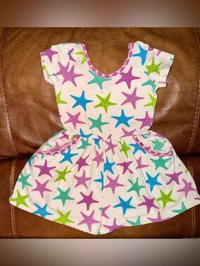 Eleanor Rose Girls Starfish Print Short Sleeve Dress Romper - Multicolor